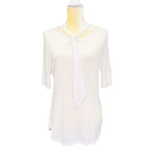 Frame Shirt White Size Large Tie Neck Half Sleeve Jersey Knit Lightweight Tunic